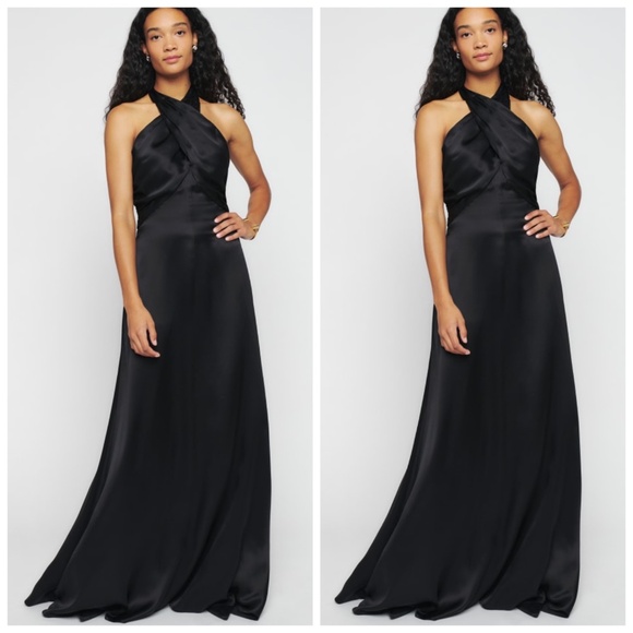 Reformation Veria Black Halter Dress Maxi Gown Silk - Size 2 - Tags included - Picture 1 of 11